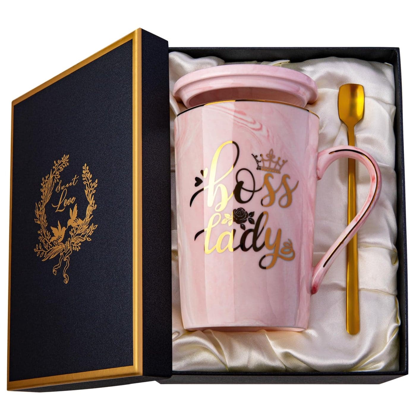 Biching Boss Lady Gifts for Women Unique Birthday Gift for Women Friend Coworkers Colleagues Boss Female Appreciation Mothers Day Gifts 14Oz Marble Ceramic Coffee Mug Pink