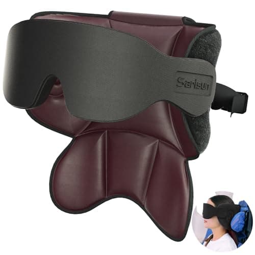 SARISUN Travel Pillows for Airplanes, Airplane Pillow with Sleep Eye Mask, 360° Support Headrest, Travel Essentials, Adjustable Airplane Head Strap for with/Out Headrest Seat, Brown Red