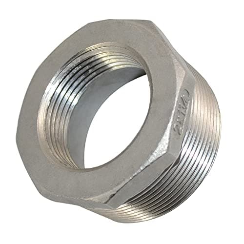 2" Male x 1-1/4" Female Thread Reducer Bushing Pipe Fitting, Adapter, Stainless steel SS 304 NPT (2" Male x 1-1/4" Female)