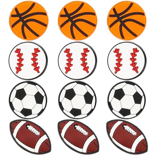 mortd 12Pcs Sports Ball Silicone Focal Beads Bulk Football Basketball Baseball Rugby Beads for Beadable Pens Keychain Making Sports Silicone Bead for Adults DIY Handmade Crafts Party Supplies