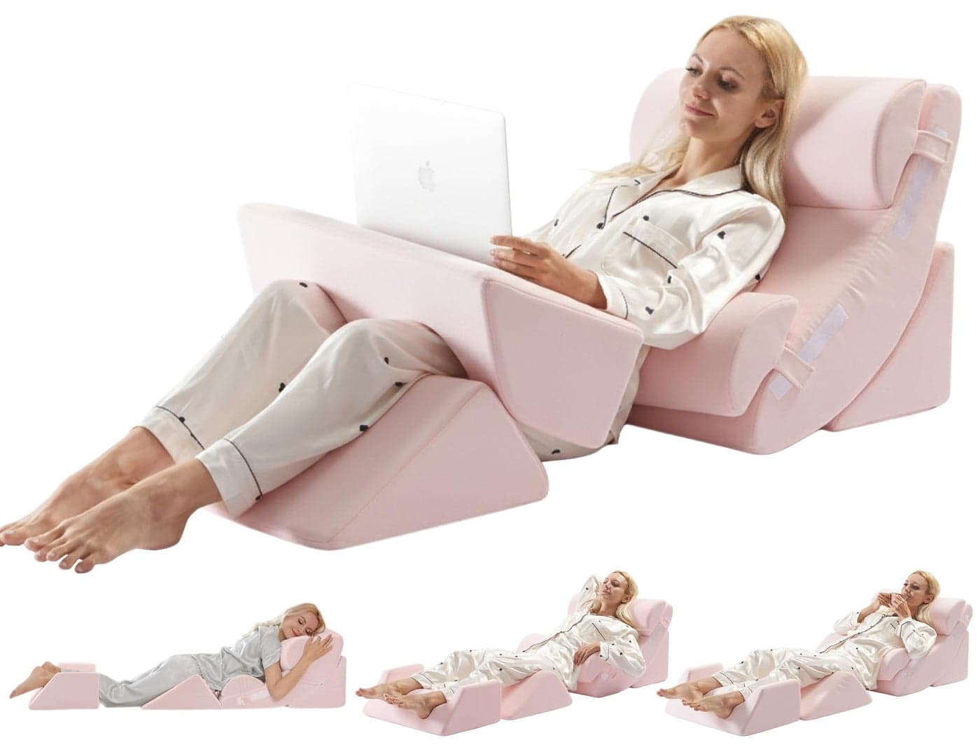 WSOFRLAC 6PCS Multi-Functional Bed Wedge Pillow Kit - 7-in-1 Orthopedic Support for Back/Neck/Legs, Post Surgery Recovery & Sitting Up in Bed, Post Surgery Foam for Body, Pink