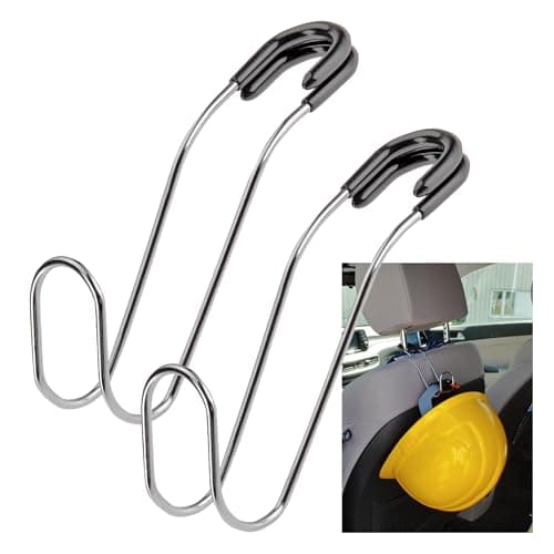 High Road Metal Car Hooks Hard Hat Holder for Truck and Unbreakable Headrest Hooks for Car for Large Straps and Heavy Bags up to 40 lbs Secure Attachment Loops Fit All Headrest Posts 2Pack