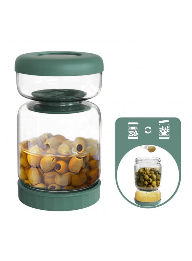 Luvan Glass Pickle Jar, 34oz Pickle Container with Strainer, LeakProof Pickle and Olive Hourglass Jar, Olive Jar with Airtight Lid, Green Multifunction Jalapeno Container, Pickle Flip Jar for Fridge