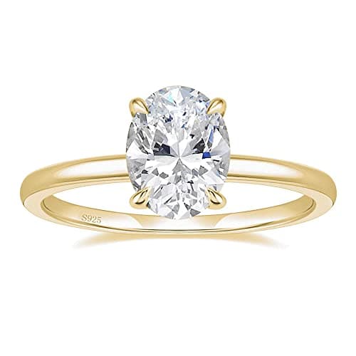 EAMTI 3CT 925 Sterling Silver 14K Gold Plated Engagement Rings Oval Cut Solitaire Cubic Zirconia CZ Wedding Promise Rings for Her Wedding Bands for Women Size 8