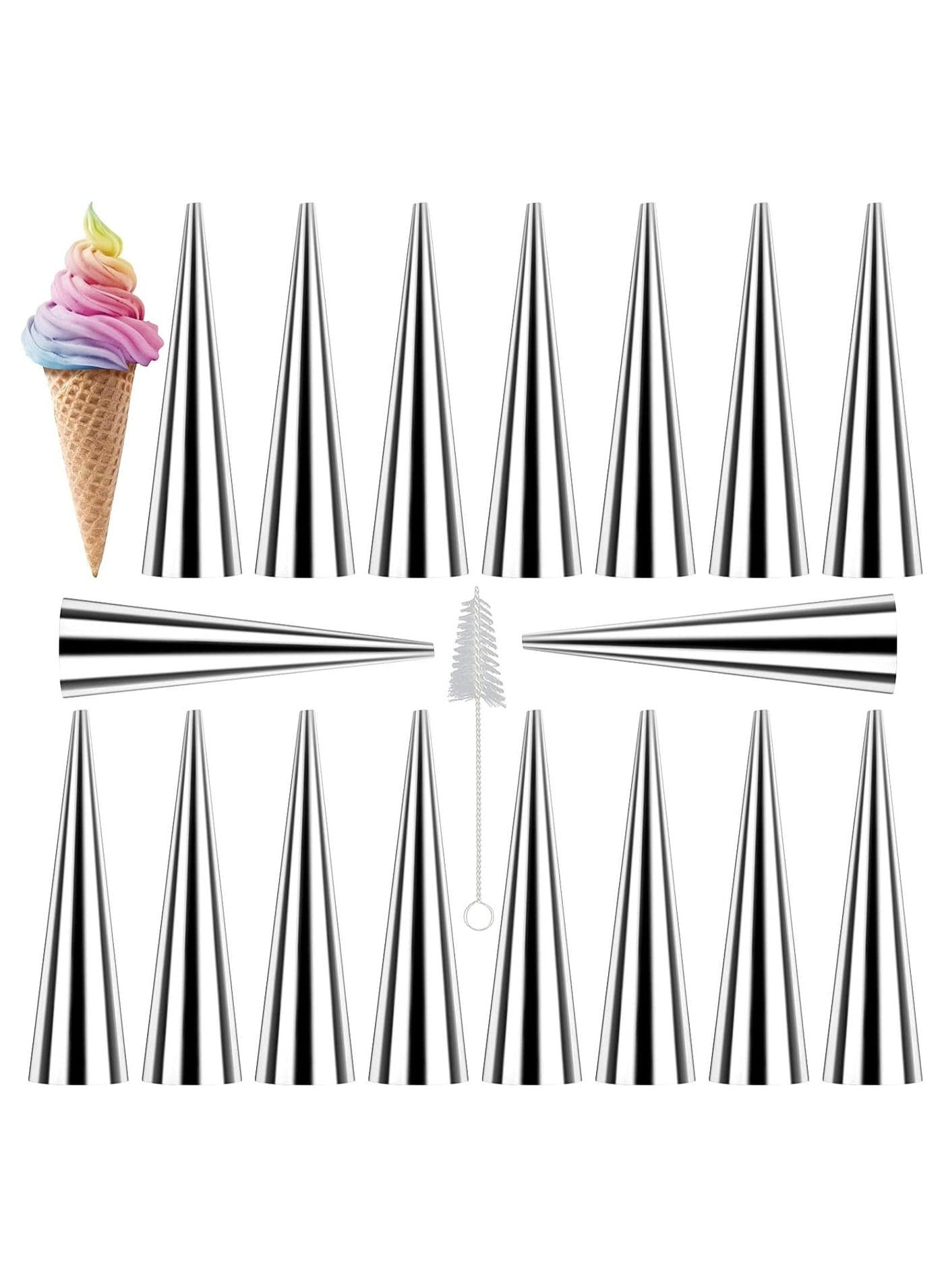 16Pcs Cream Horn Molds Baking Cones Cream Roll Horn Forms Stainless Steel Cannoli Tubes Ice Cream Mold Standing Cone Shap Conical Danish Pastry Croissant Cones Moulds Large Size 4.7 inch