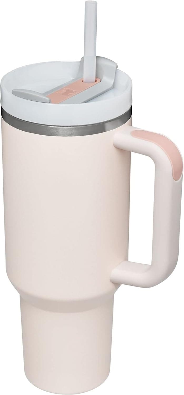 KELVEE Tumbler with lid and Straw 1200ml Cup Holder Car Gym Yoga Travel Stainless Steel Vacuum Insulated Flask Mug Quencher for Water Iced Tea Coffee or Protein Shake Rose Cream