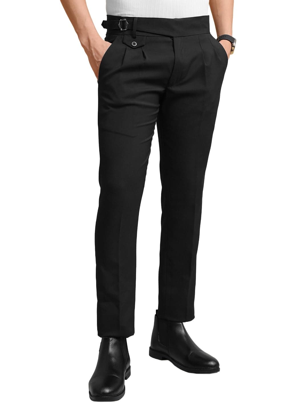 Maniac Mens Gurkha Solid Black Polycotton Trouser