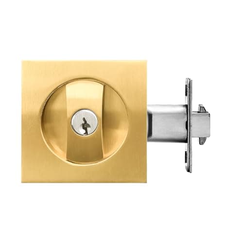 Pocket Door LockPrivacy Door Hardware Suitable for Bathroom Bedroom etc Recessed 2 Sided 2 38 Backset Invisible Hardware for 1 38 to 2 316 Thickness Door Gold Keyed Lock