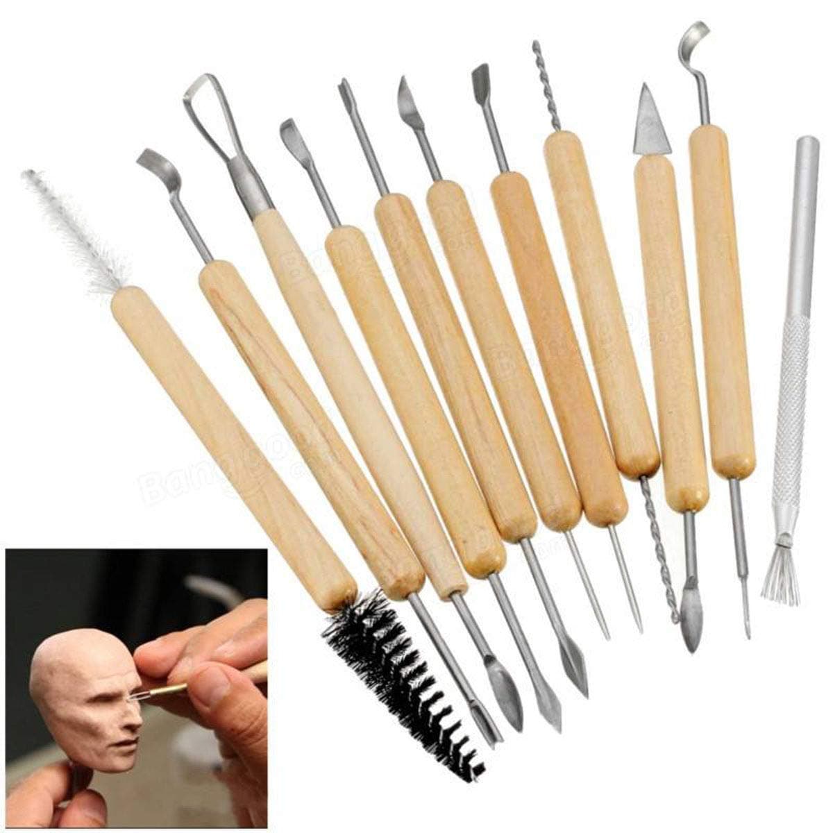 VINTAGETOYSBOX Ceramic Wooden Handle Professional Tools Kit for Clay Pottery Sculpting Scraping Cutting Fine Detailing Smoothening Shaping and Trimming