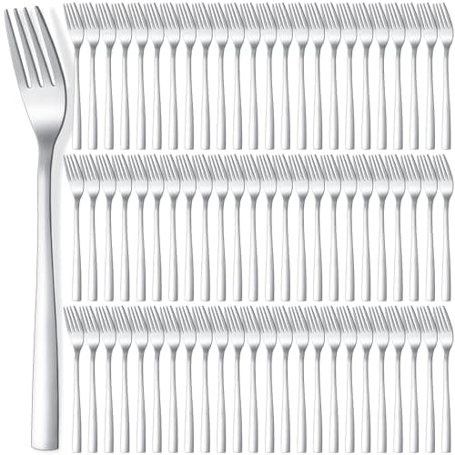 Minatee 100 Pieces Dinner Forks Bulk Set 8 Inches Stainless Steel Metal Forks Silverware Flatware Mirror Polished Salad Cutlery for Home Kitchen Restaurant Eating Silverware Utensils