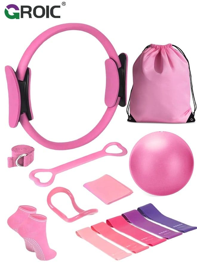14-Piece Pilates Ring and Ball Set – 12" Magic Circle, Mini Ball, Resistance Bands & Hip Thrust Belt