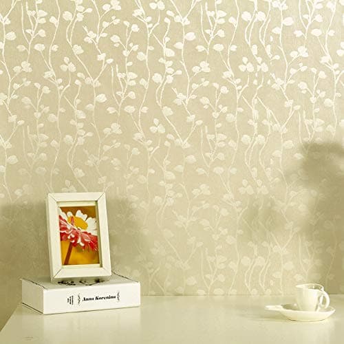 wolpin Wall Stickers Butterfly Leaves Wallpaper (45 x 600 CM, Beige) | Textured Self Adhesive PVC Decal for Hall Room Living Room Bedroom | DIY Peel and Stick Home Interior Decoration Roll