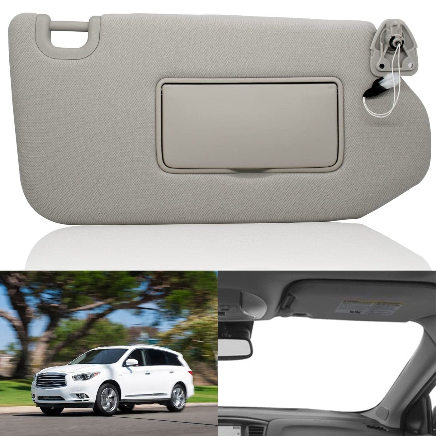 NHILES Right Passenger Sun Visor with Lamp Mirror for 20132020 Nissan Pathfinder 20142020 Infiniti QX60 and 2013 Infiniti JX35OEM 964019PB0A 964009PB0A Grey