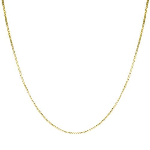Honolulu Jewelry Company 14K Real Solid Yellow Gold 0.7mm Box Chain Necklace Lobster Clasp (16 Inches)