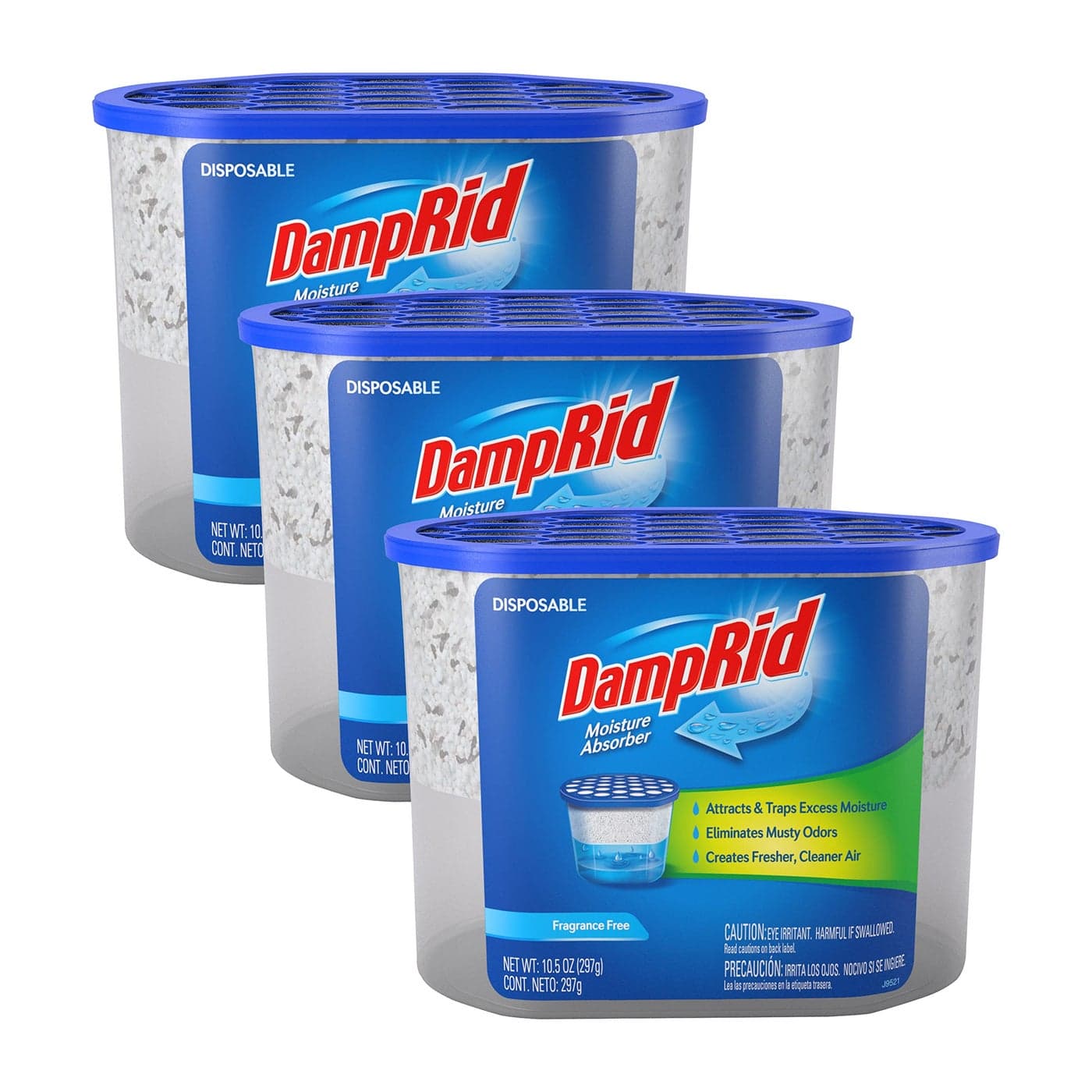 DampRid Fragrance Free Disposable Moisture Absorber 105 oz Each 3 Pack Attracts Traps Excess Moisture Eliminates Musty Odors Creates Fresher Cleaner Air White
