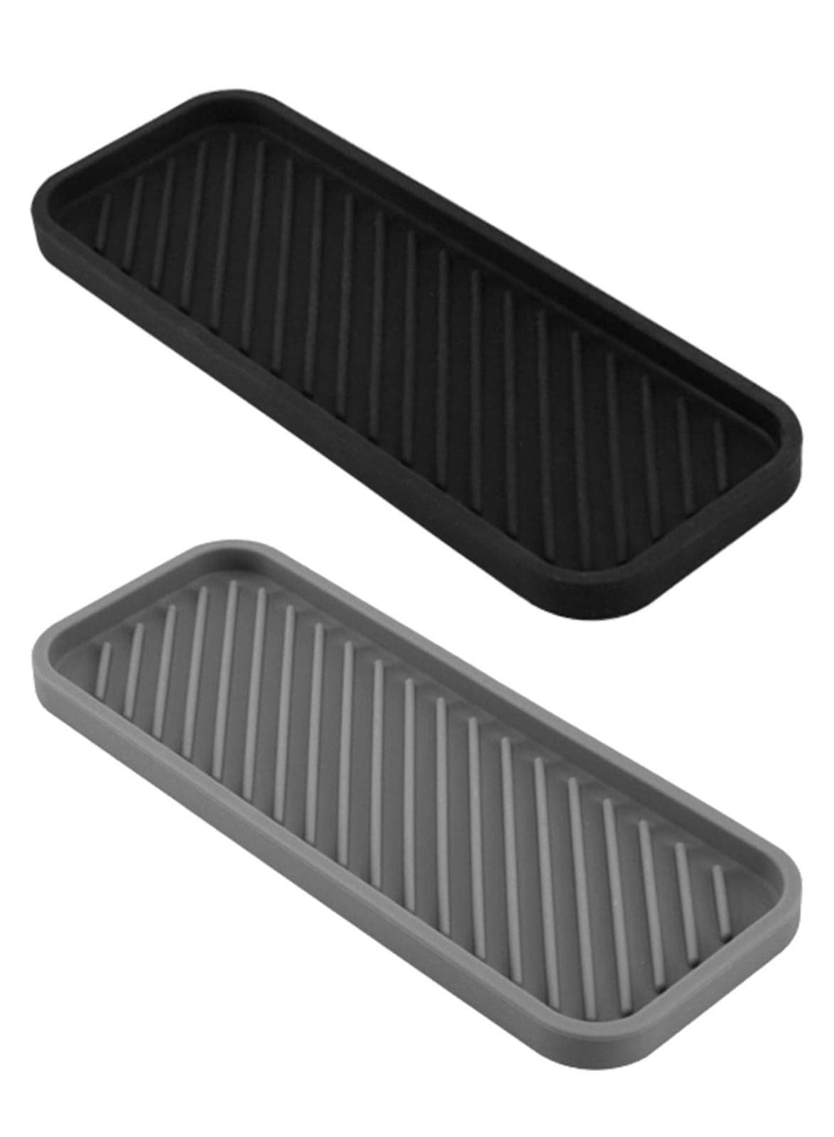 2 Pack Silicone Sponge Holder, SYOSI Sink Organiser Tray, Soap and Holder for Kitchen Bathroom Washing Up liquid Storage Tray Mat Handsoap, Dish Brush, Dispenser (Black+Grey)