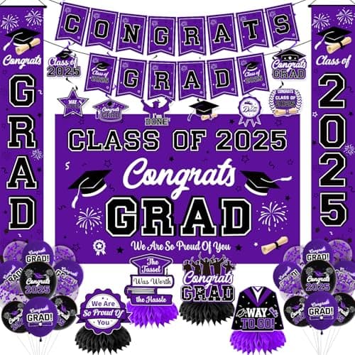 Graduation Decorations Class of 2025 Black and Gold Party Decor Set include Congrats Grad Banner Graduation Backdrop Class of 2025 Balloons Party Supplies