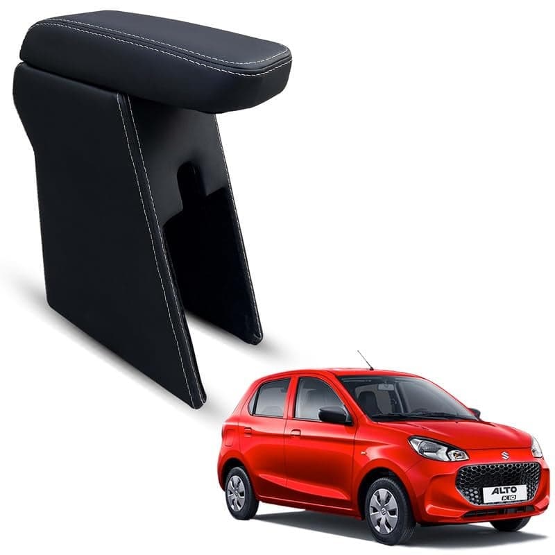 Carigiri Premium Finish Car Armrest with Storage Box And High Density Moulded Foam For Alto K10 (Models-2021-2025) (White Seam,Nappa Leatherette)
