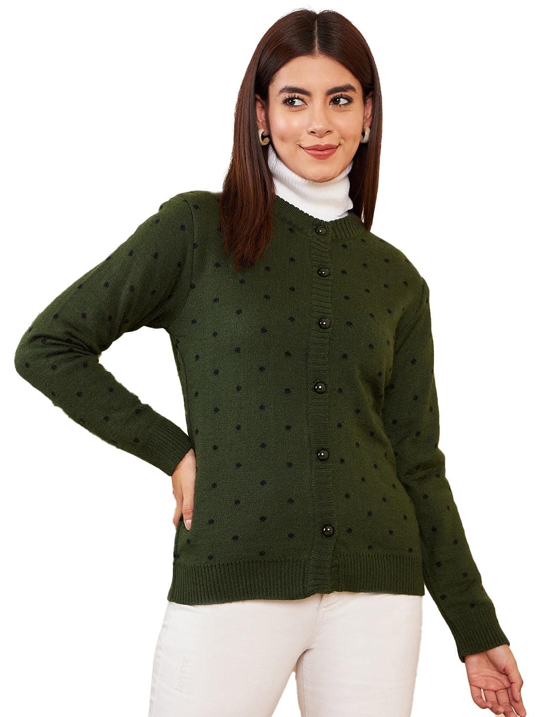 Pivl Womens Winter Season Round Neck Full Sleeves Sweater/Cardigan-MEHANDI-2XL