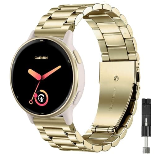 TUCOMO Metal Watch Bands Compatible with Garmin Vivoactive 6/Vivoactive 5/3/3 Music,20mm Stainless Steel Straps Wristband for Garmin Venu SQ/Forerunner 55/165/245 Men Women