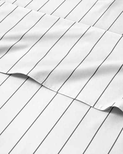 Striped Sheets Grey Striped Sheets 1 Flat 1 Fitted 2 Pillowcases w Deep Pockets Comfy Wrinkle Fade Free UltraSoft Breathable Cooling Luxury Pinstripe Bedding Queen Size Bed Set