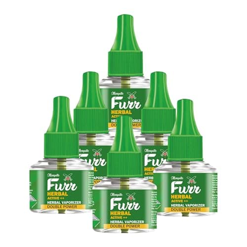 Mosquito Furr Herbal Active++ Double Power Liquid Mosquito Vaporiser Refill Mosquito Vaporiser Refill No Kerosene Oil Poison Free Non- Toxic Chemical-Free (45ml,Pack of 6)