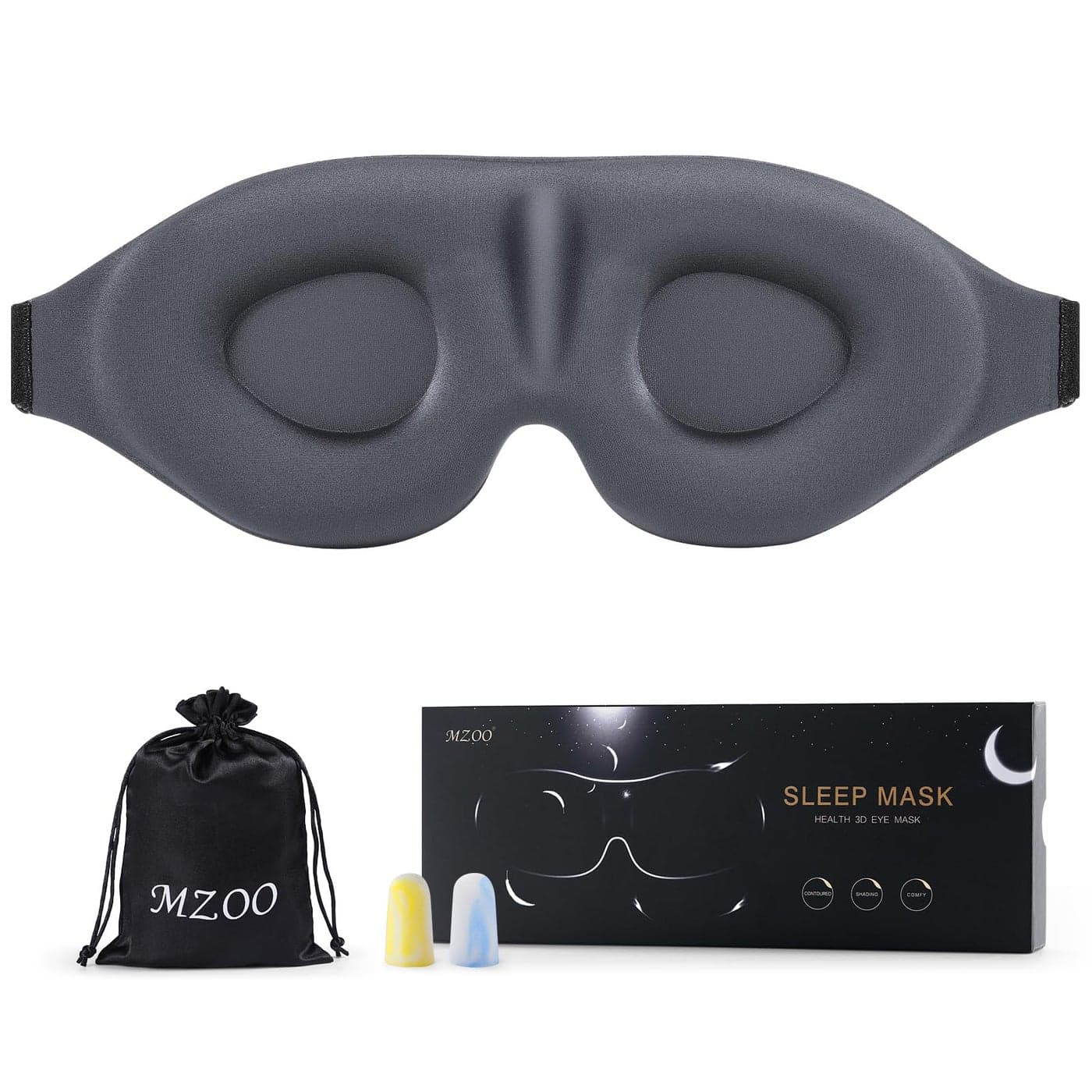 MZOO Sleep Eye Mask for Side Sleeper Men Women Zero Eye Pressure 3D Sleeping Mask Light Blocking Patented Design Night Blindfold Soft Eye Shade Cover for Travel Grey