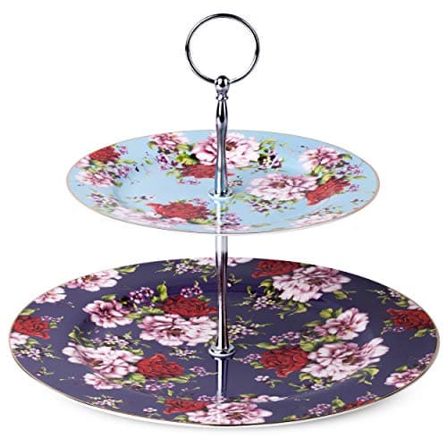 BTaT - Floral 2 Tier Round Porcelain Cupcake Stand, 2Tier Serving Tray, Dessert Stands, Tea Party Supplies, Party Table Decoration, Dessert Display Stands, Cookie Trays for Parties