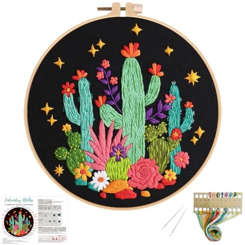 Louise Maelys Cactus Embroidery Kits for Beginners DIY Cross Stitch Starter Craft Kits for Adults Including Embroidery Cloth with Pattern Hoop Needles Instruction and Threads