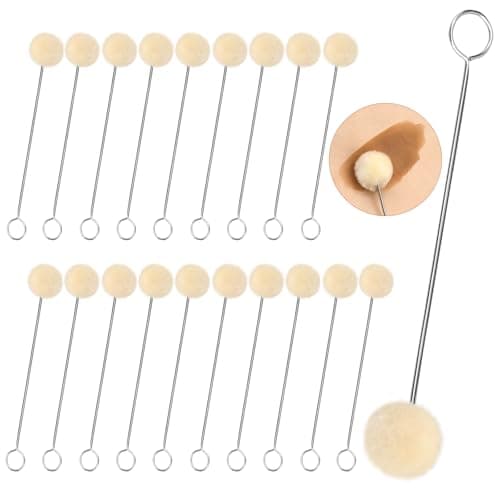 TLKKUE 20Pcs Wool Daubers with Metal Handle Wool Daubers Ball Brush Leather Dye Applicator Leatherworking Tools for DIY Projects Leather Dyeing Repair Kit 5in20pcs