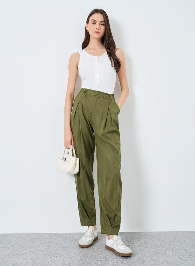 Khaki Wide Leg Trousers