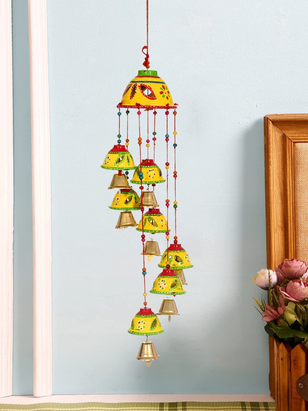 Great Art Set of 1 Garland Diwali Decorations Wall Door Hanging Toran with Bells Rajasthani Home Living Room Decoration(Pack of 1) Yellow