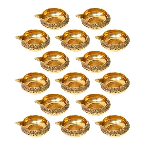 Dokchan Brass Kuber Diyas Oil Lamps for Puja Room Decoration and Diwali Festival (Size 1.5 Inch | Pack 15)