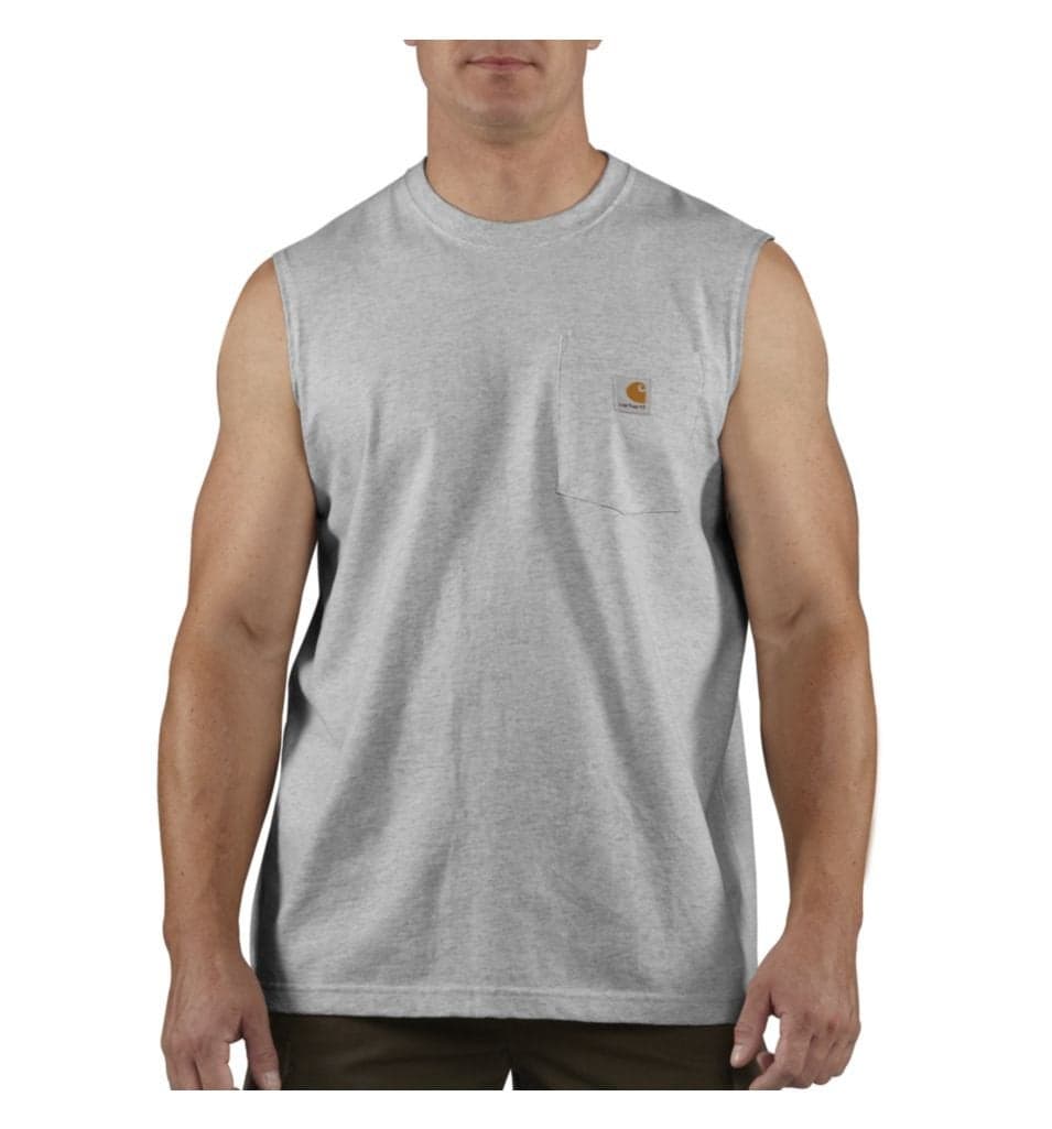 Carhartt Men's Workwear Pocket Sleeveless Midweight T-Shirt Relaxed Fit,Heather Gray,X-Large