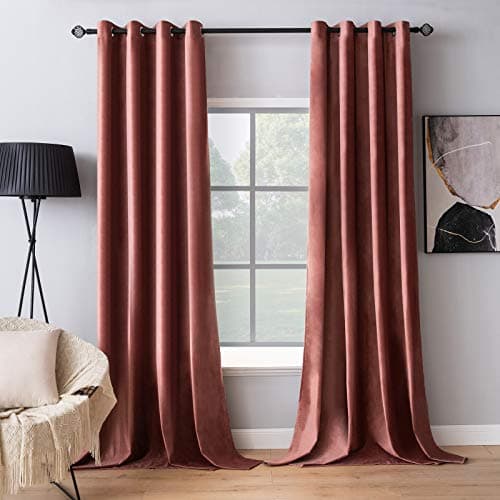 MIULEE Elegant Velvet Curtains Dusty Rose Pink Grommet Curtains Thermal Insulated Soundproof Room Darkening Blackout CurtainsDrapes for Girls Ladys Living RoomBedroom Decor 52 x 90 Inch 2 Panels