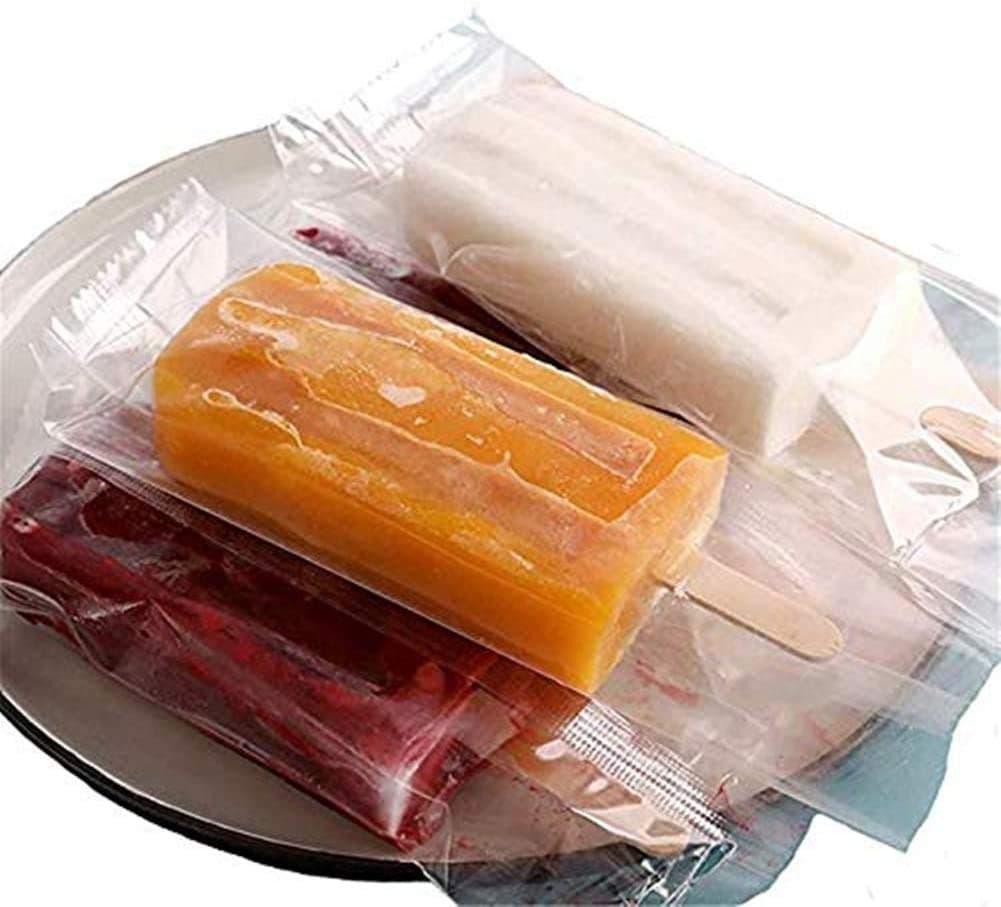 Ice Popsicles Bags Thick Frozen Pops Ice Cream Plastic Wrappers for Candy Food Grade Hot Sealing Packing Containers (300Pcs,Clear)