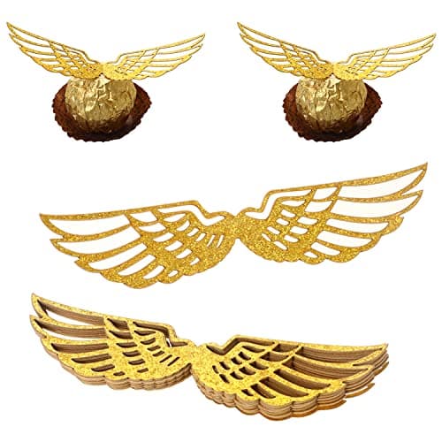 50PCS Wizard Party Chocolate Decoration Wings Chocolate Decoration Wings Wafer Cupcake Toppers with 50pcs Glue Point Wafer Cupcake Toppers for Anniversary Birthday Wedding