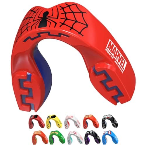 Marvel SpiderMan Mouth Guard Dual Layer Mouthguard for Adults with Case Easy Fit Remoldable Mouthpiece for Football Boxing Lacrosse MMA Basketball All Contact Sports Adult 12 Years Red