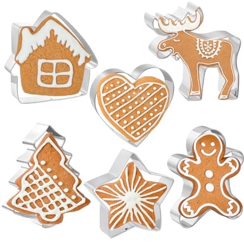JOB JOL Christmas Cookie Cutters 6 PCS, 4'', Gingerbread Man, House, Christmas Tree