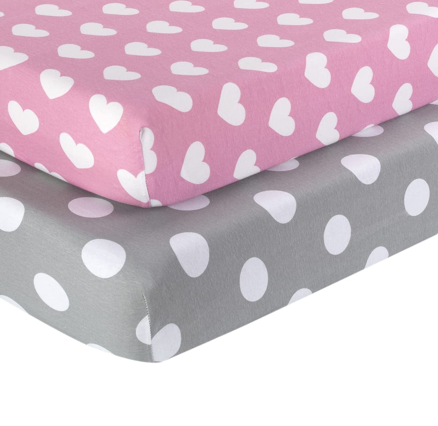 2 Pack Fitted Crib Sheets for Girls in 100 Jersey Knit Cotton Baby Girl Crib Mattress Sheets in Pink and Purple Heart and Polka Dot Designs by Everyday Kids Sweet Baby Girl Nursery Theme