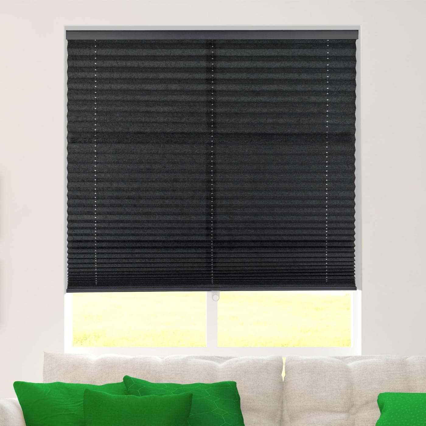 CALYX INTERIORS Pleated Fabric Window Shade Light Filtering Cordless 225 W x 48 H Black