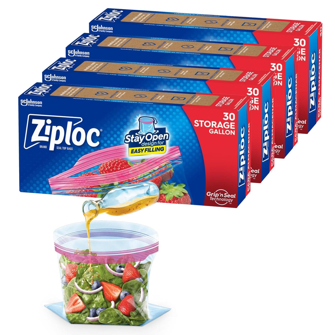 Ziploc Gallon Food Storage Bags New Stay Open Design with StandUp Bottom Easy to Fill 30 Count Pack of 4