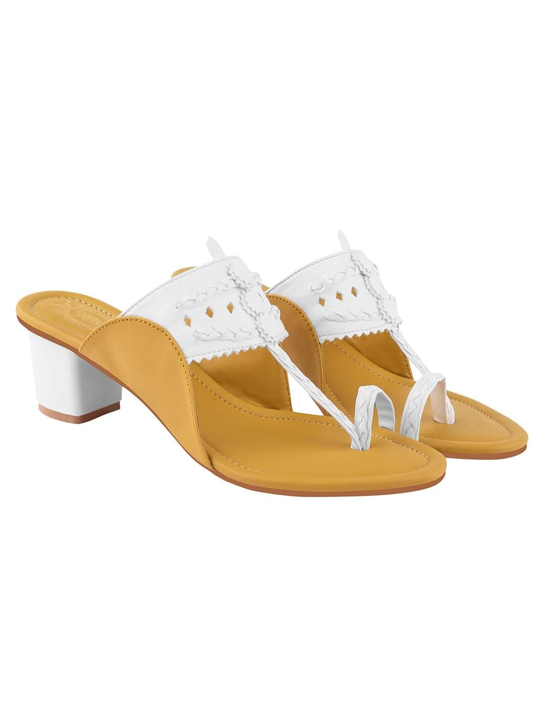 Shoetopia Women Yellow Sandal Block Heel Comfortable Toe Ring Slip-On Ethnic Casual Daily Footwear EU36