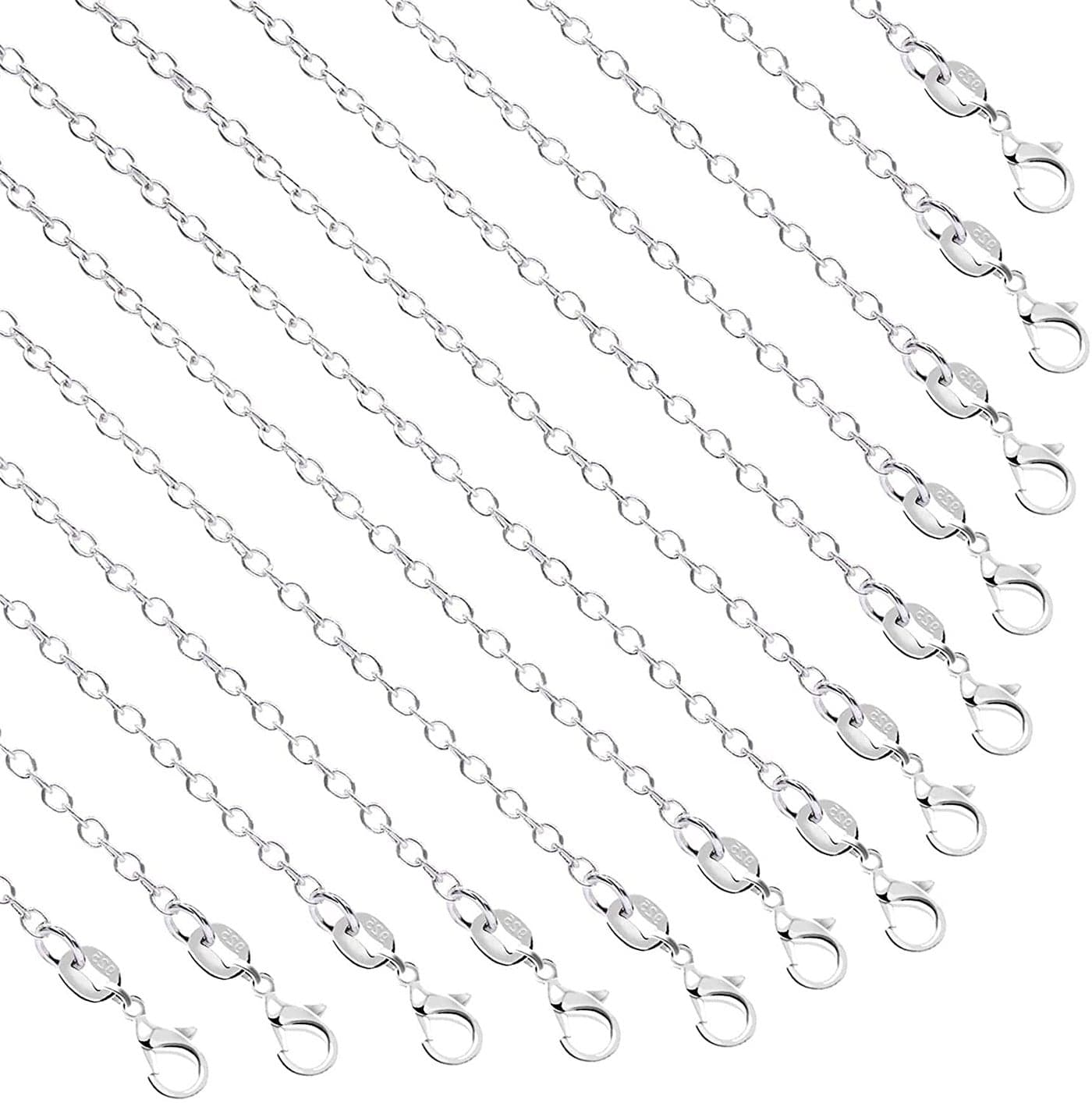 50 Pack Silver Plated Necklace Chains Bulk Cable Chain Pack for Jewellery Making 20 Inches