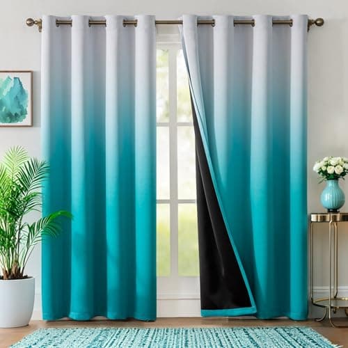 WUBODTI Teal Blackout Curtains 72 Inches Long 2 Panels for Living Room Bedroom, Turquoise and White Ombre Curtain Panels Room Decor Gradient Thermal Insulated Room Darkening Drapes for Girls Room