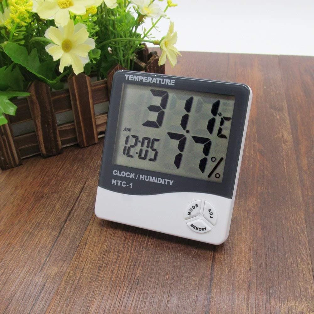 Mizzo Digital Hygrometer Thermometer Humidity Meter with Clock LCD Display Wall Mount Or Table Top with Inbuilt Sensor