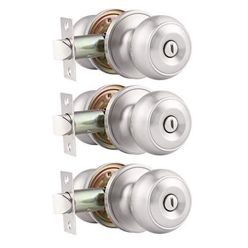 Probrico 3 Pack Round Privacy Door Knob(Thumb Turn Lock on The Inside), Keyless Doorknobs Interior/Exterior Lockset,Privacy Knobs for Bedroom/Bathroom,Satin Nickel Modern Design Door Hardware