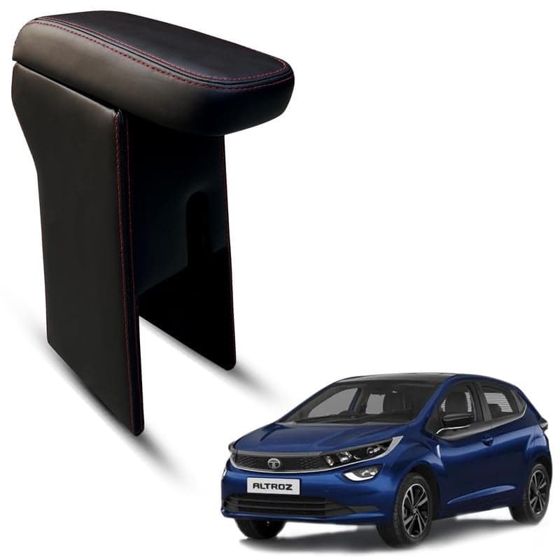 Carigiri Premium Finish Car Armrest with Storage Box And High Density Moulded Foam For Tata Altroz (Black With Red Double Stitching,Nappa Leatherette)