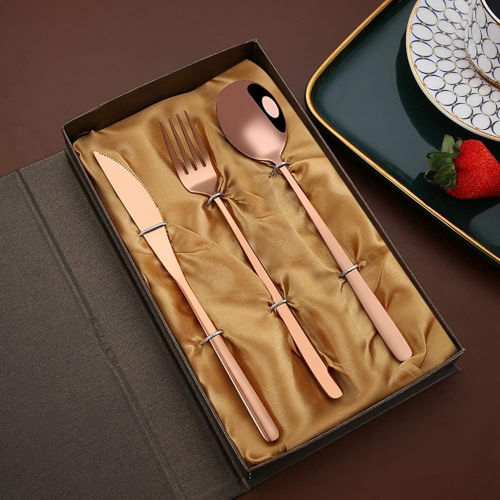 Fullgaden Stainless Steel Flatware 3 Pieces Tableware Set Including KnifeForkSpoon for Home Kitchen Restaurant WGift Case Rose Gold
