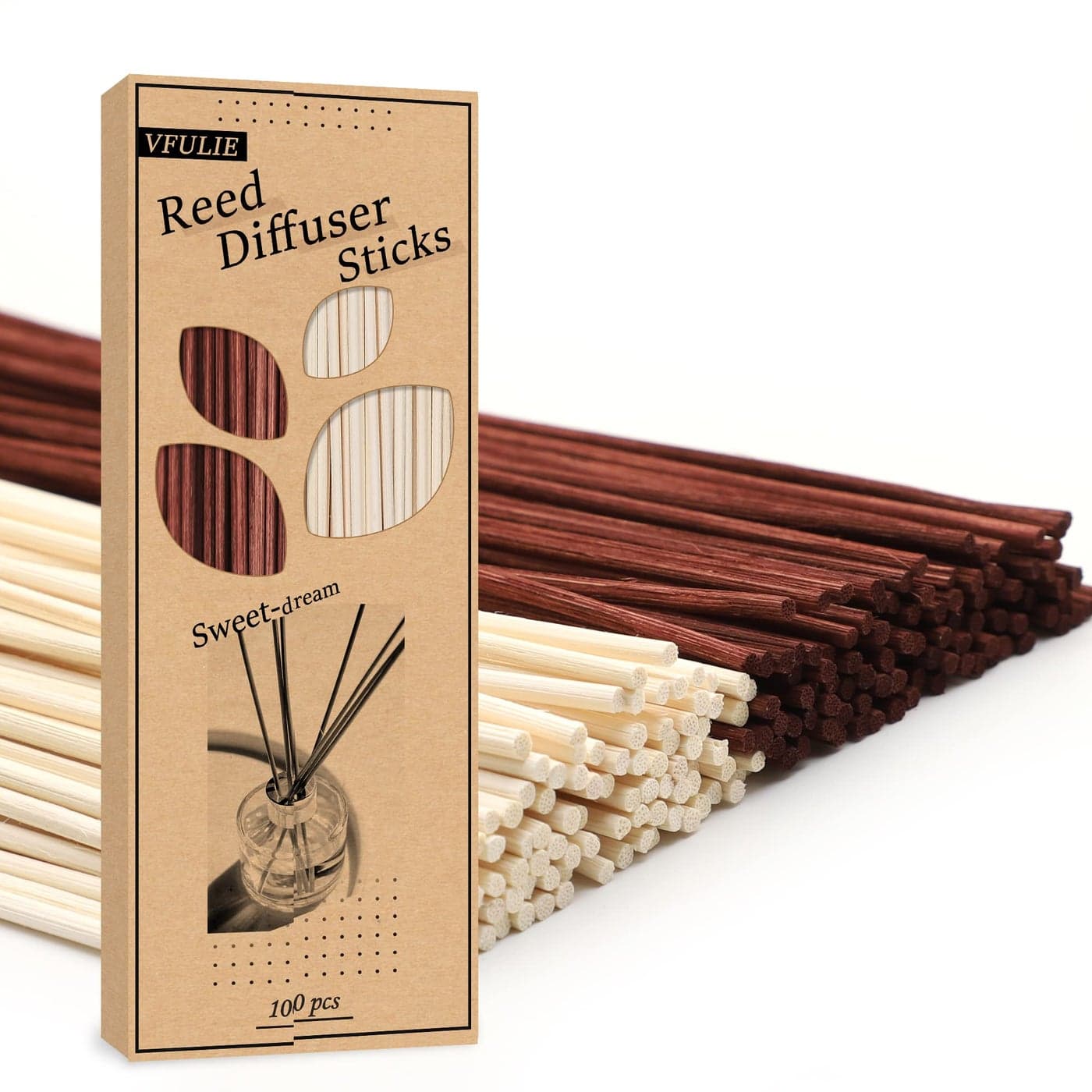 VFULIE 100PCS Reed Diffuser Sticks 10 Inch Natural Rattan Wood Sticks Essential Oil Aroma Diffuser Sticks Refill Replacement for Aroma Fragrance Brown and White